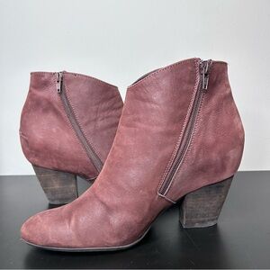 Miz Mooz Bankok Ankle Boot Nubuck Leather Bootie 2" Heel in Plum Size 9.5